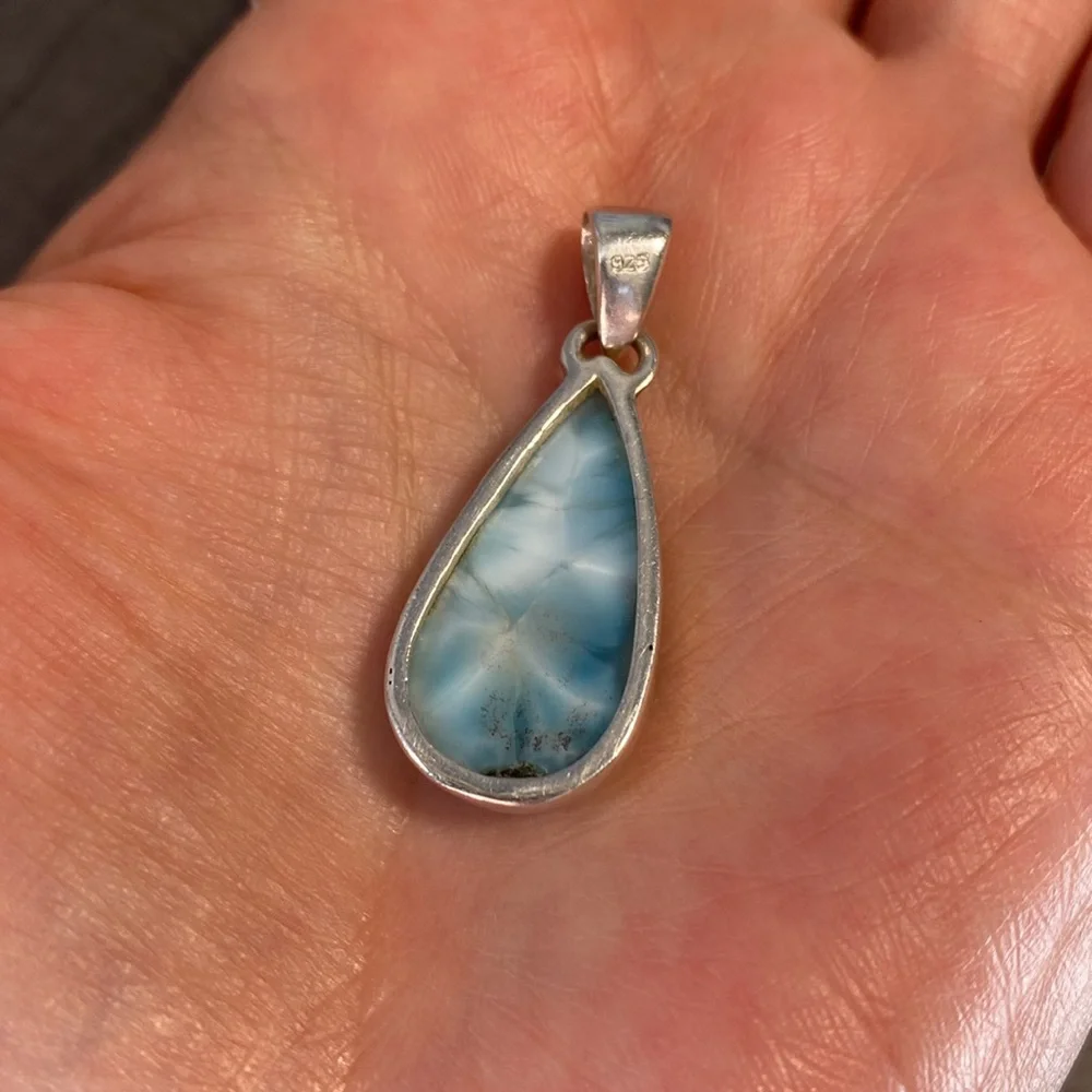Genuine Larimar Gemstone, 925 Sterling Silver Pendant - Picture 10 of 15